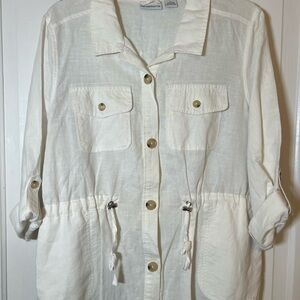 Liz Claiborne Cream Utility Jacket with Button-Up Front with FLAW